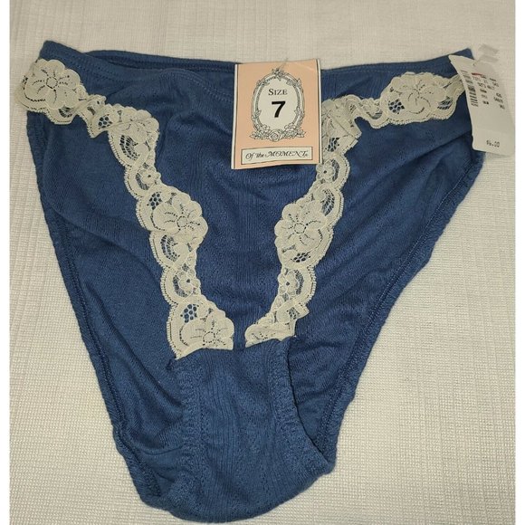 Vintage Of The Moment French Cut Womans Panties Blue with Lace trim 100% cotton - Picture 1 of 8